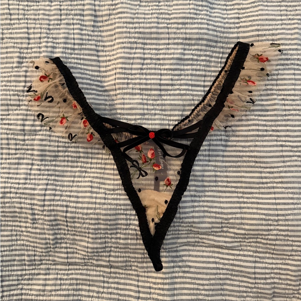 For Love And Lemons Black and Cream Floral Lace Panty